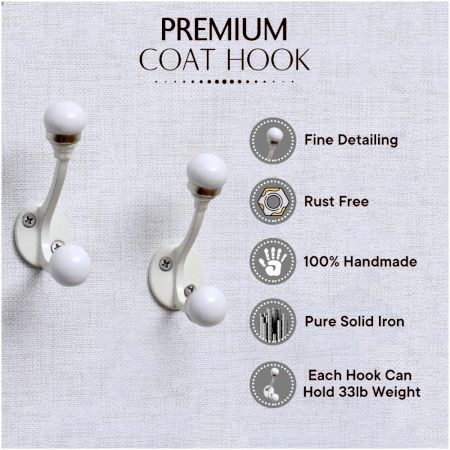 Cream Double Loop Ceramic Iron Hooks